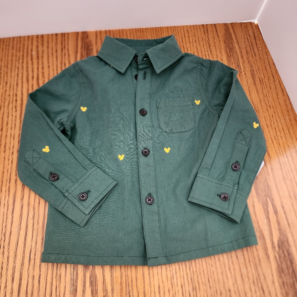 Disney Green Button Down Shirt for Kids, Sizes 2T, 4T, 9/10, 11/12, 13, NWT,